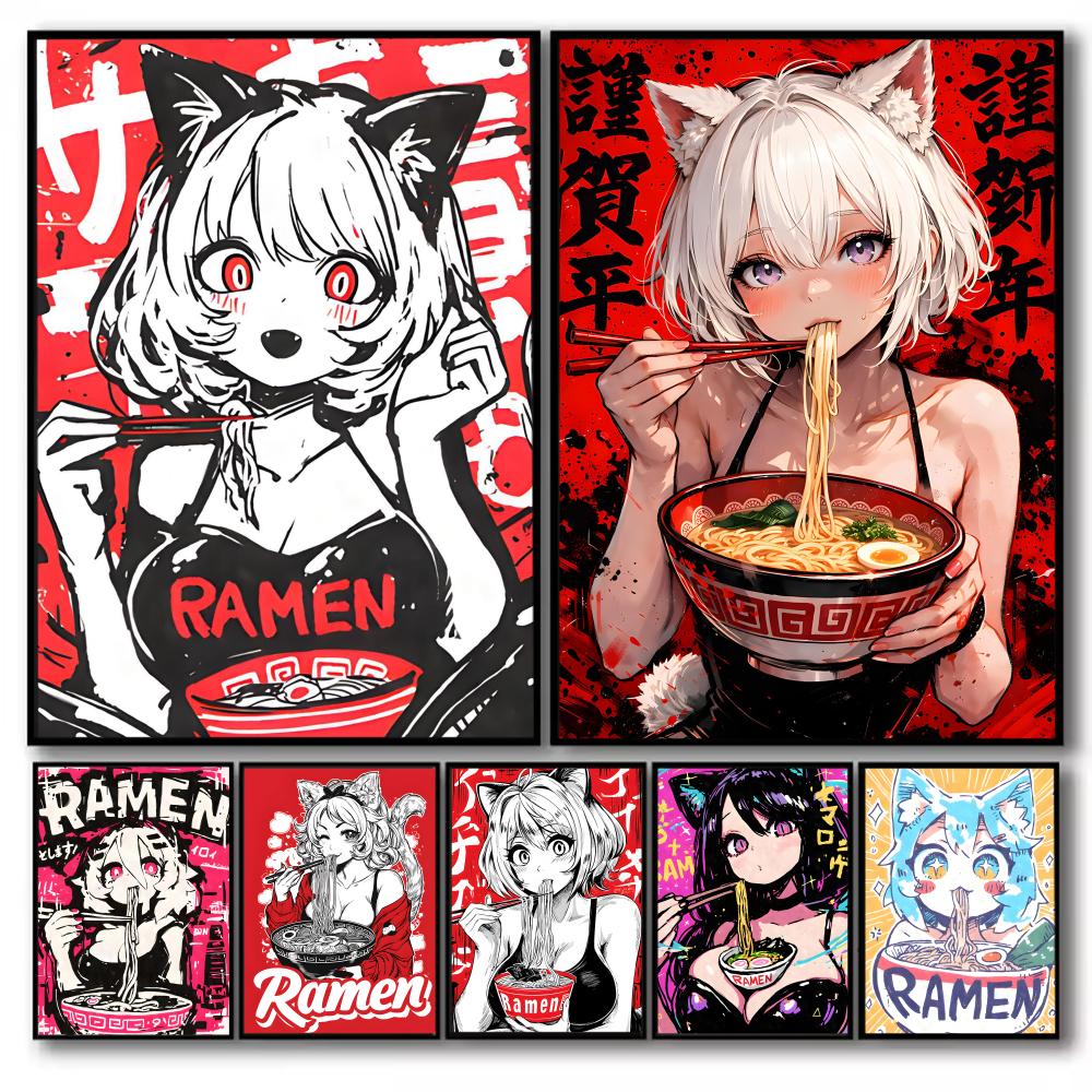 Esports Gaming Lounge - Anime Kat Meisje Schilderij Kalligrafie Canvas