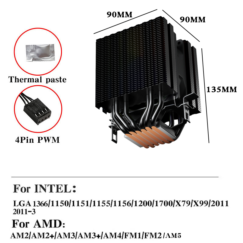 6 warmtepijpen CPU-luchtkoeler - Esports Gaming Fan recensie en prijs